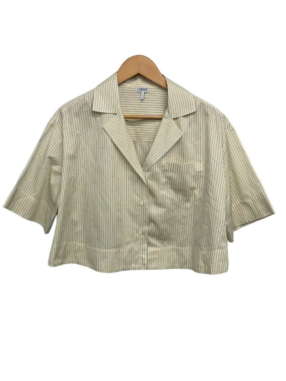 Loewe Short Sleeve Shirt Blouse S White Yellow Blue